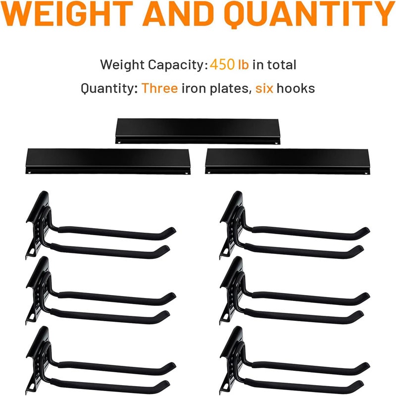 Wallmaster Garage Storage Organization Wall Mount, Garden Tool Rack Organizer Heavy Duty Folding Chair Hangers with 6 Adjustable Hooks 48inch Tracks Max Load 450lb - Image 5